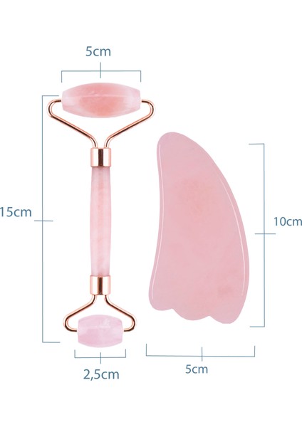 Pembe Kuvars Face Roller Ve Pembe Kuvars Tırtıklı Gua Sha Yüz Masaj Aleti Seti Sertifikalı