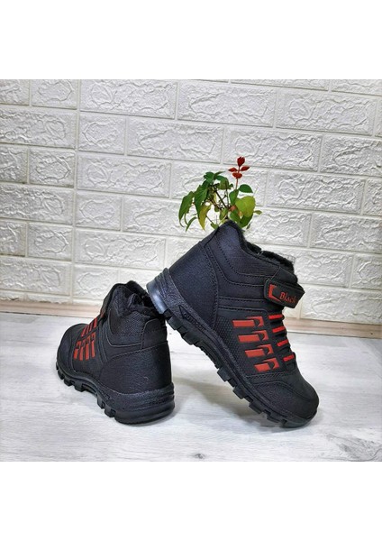 542 Siyah-Kırmızı Kürklü Fermuarlı Cırtlı Erkek Çocuk Bot fiyatları