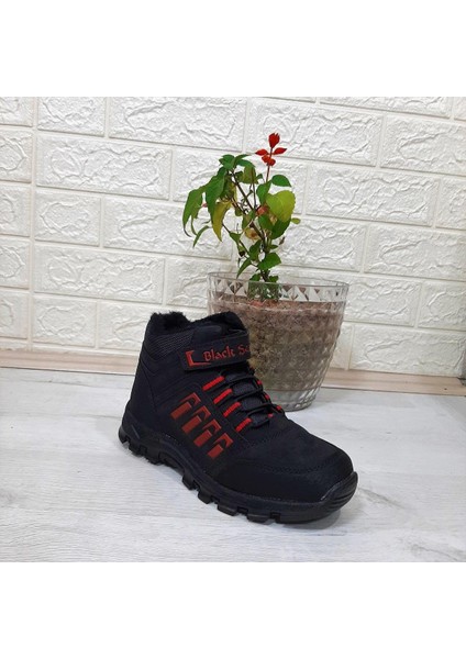 542 Siyah-Kırmızı Kürklü Fermuarlı Cırtlı Erkek Çocuk Bot modelleri