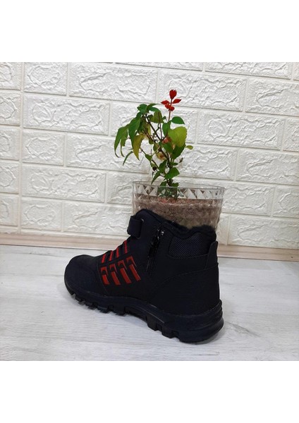 542 Siyah-Kırmızı Kürklü Fermuarlı Cırtlı Erkek Çocuk Bot fırsatları