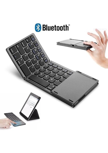Mini Katlanır Klavye Bluetooth Touch Pad Katlanabilir Kablosuz