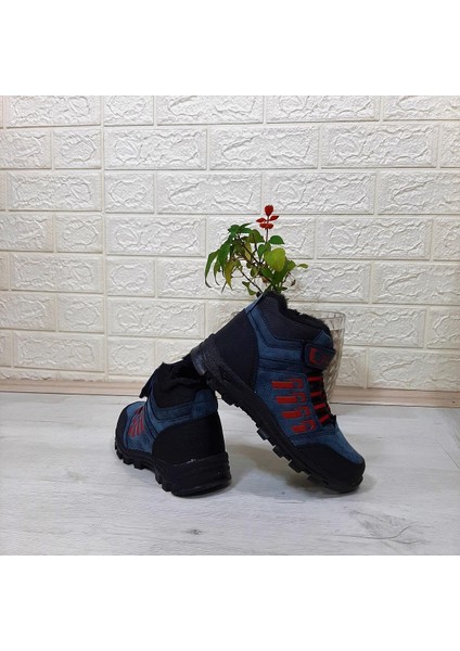 542 Mavi-Kırmızı Kürklü Fermuarlı Cırtlı Erkek Çocuk Bot