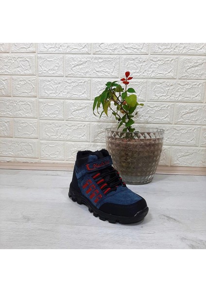 542 Mavi-Kırmızı Kürklü Fermuarlı Cırtlı Erkek Çocuk Bot modelleri