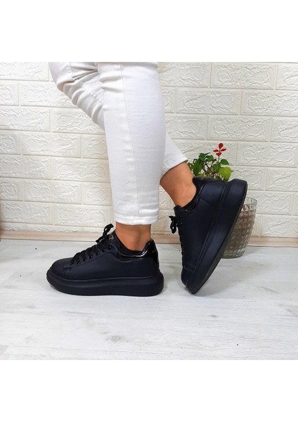 150 Siyah-Siyah Fuspetli Sneaker Düz Taban Spor Ayakkabı indirimleri