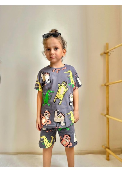 Yigit Butik Hayvan Desenli Şortlu Erkek Çocuk Takım