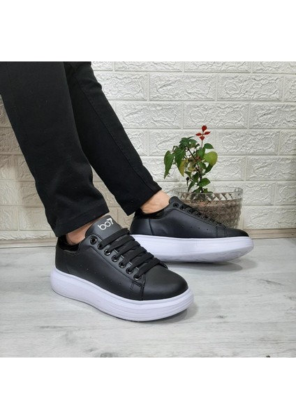 150 Siyah-Beyaz Fuspetli Sneaker Düz Taban Spor Ayakkabı modelleri