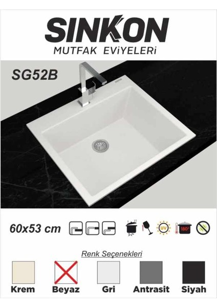 Beyaz Granit Evye 60X53 - SG52B - Sinkon