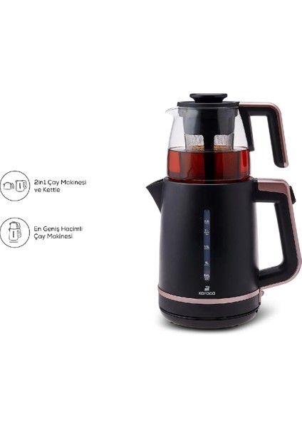 Maxi Tea Xl 2in1 Cam Demlikli Çay Makinesi ve Kettle Roseberry