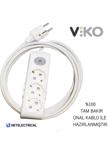 Multi-let 3'lü 8 Metre Anahtarlı Topraklı Çocuk Korumalı Kablolu Grup Priz modelleri
