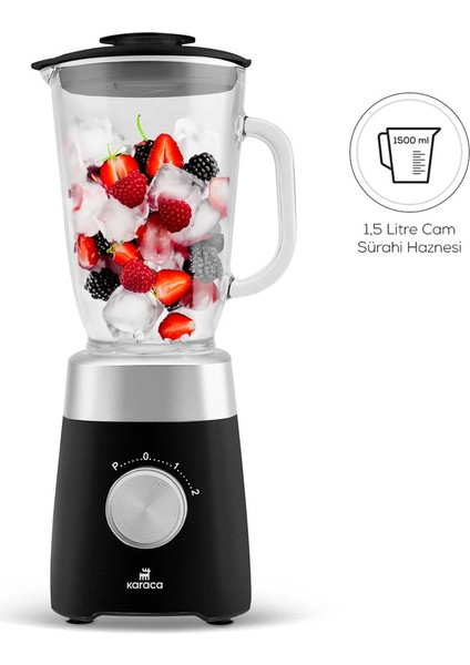 Paslanmaz Çelik Bıçaklar ile Buz Kırıcı 1,5 Lt Cam Sürahili Smoothie Blender Siyah