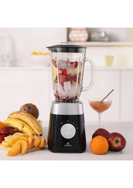 Paslanmaz Çelik Bıçaklar ile Buz Kırıcı 1,5 Lt Cam Sürahili Smoothie Blender Siyah