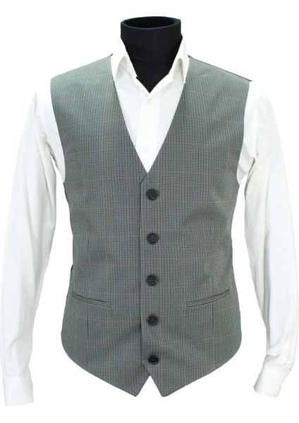 Erkek Yelek V Yaka Yeşil Ekose 50617 S