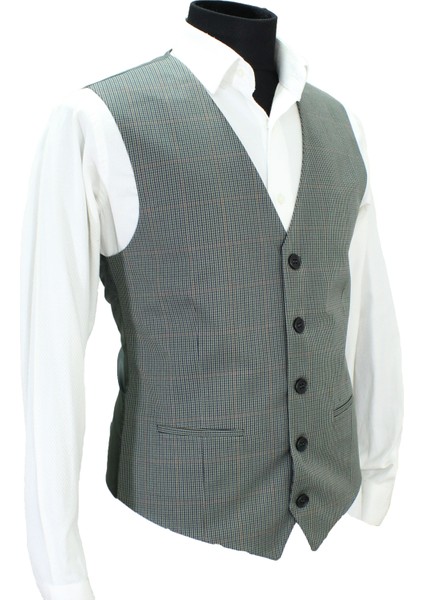 Erkek Yelek V Yaka Yeşil Ekose 50617 S fiyatları