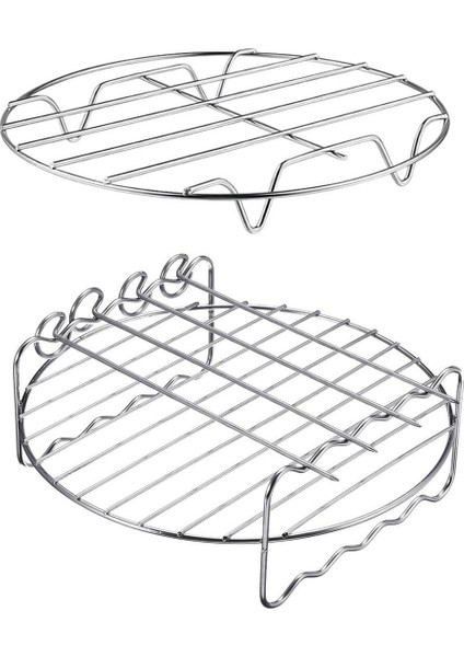 Xxl Fritöz Izgara Teli ve 4 Şişli Airfryer Aksesuar Seti , 2'li Paslanmaz Çelik Set