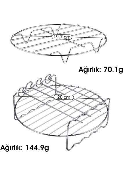 Xxl Fritöz Izgara Teli ve 4 Şişli Airfryer Aksesuar Seti , 2'li Paslanmaz Çelik Set