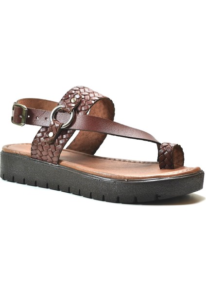 167.311 Kahverengi Parmak Geçmeli Anatomik Kadın Sandalet