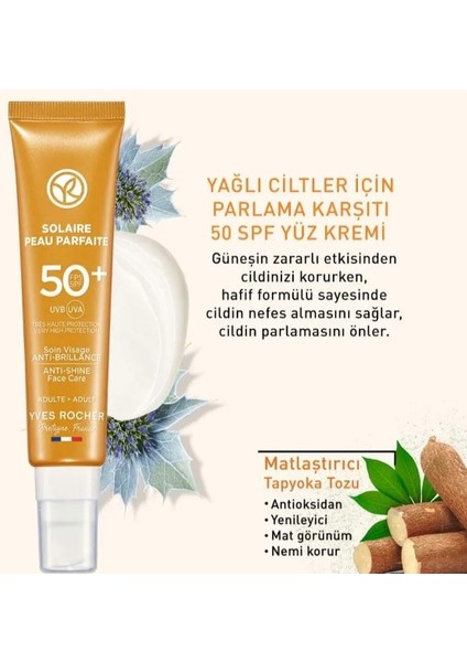 Yüz Güneş Kremi - Spf 50+ - Parlama Karşıtı / Solaire Peau Parfaite Güneşin Zararlı Etkisinden Cildinizi Korurken, Cildin Parlamasın... 40 ml modelleri