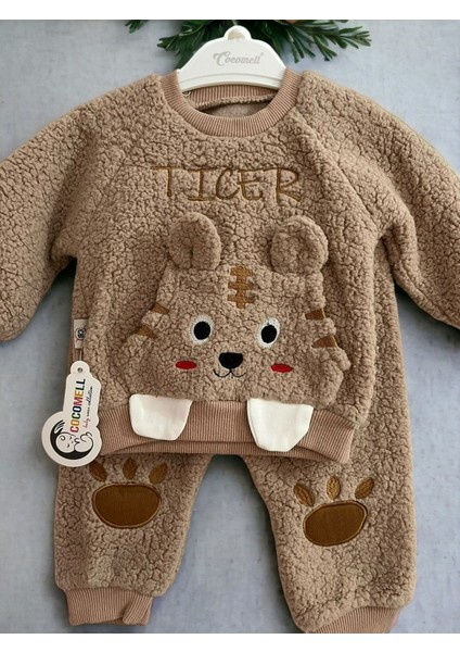 Unisex Bebek Dizi Patili Welsof Peluş Alt Üst Takım-Pijama Takımı-Bebek Çocuk Eşofman Takımı