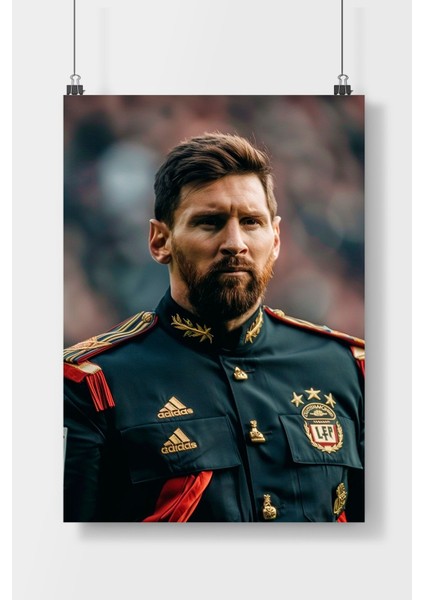 Asker Ünüformalı Lionel Messi Ünlü Futbolcu Poster Çerçevesiz Parlak Kağıt