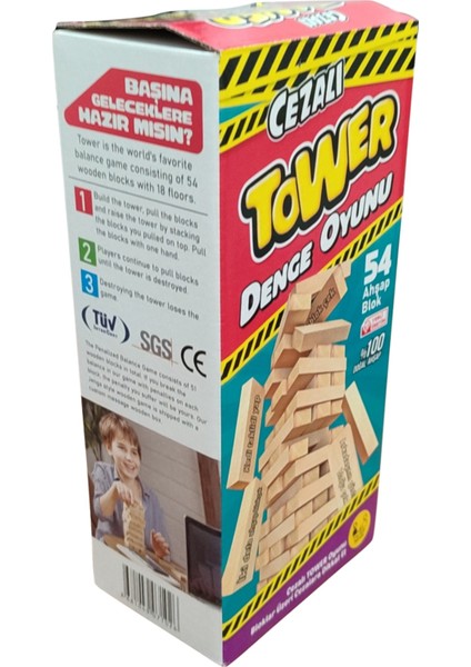 Denge Oyunu Cezalı Jenga -Cezalı Tower - Ahşap Büyük Boy 54 Parça