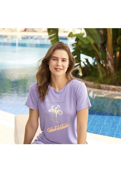Kadın Lila Viskon Kısa Kollu Pijama Takımı 240053 fiyatları