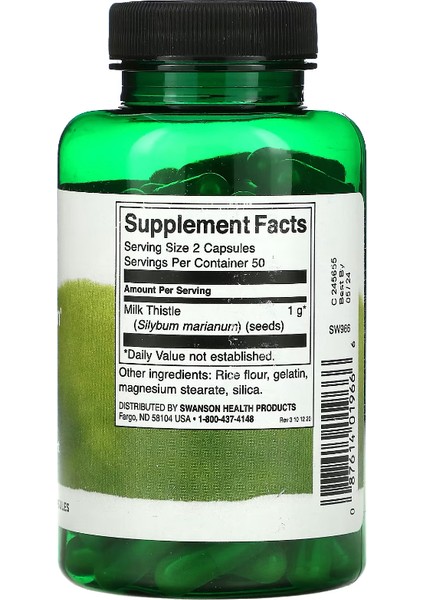 Milk Thistle, 500 mg 100 Capsules fiyatları