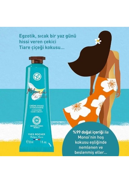 Yves Rocher Monoi El Kremi Monoi'nin Hoş Kokusu Eşliğinde Nemlenen ve Beslenmiş Eller  30 ml