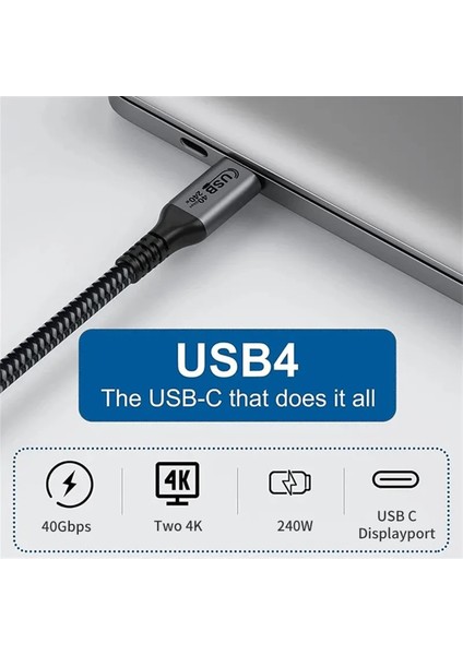 Thunderbolt 4 To USB 4 Macbook 240WATT Hızlı Şarj 6k Görüntü Aktarma Data Kablosu 1 Metre