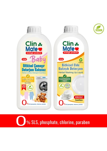 2'li Set Yeni Baby Bitkisel Bebek Çamaşır Deterjanı Kokusuz + Elde Bulaşık Deterjanı Kokusuz 750 ml