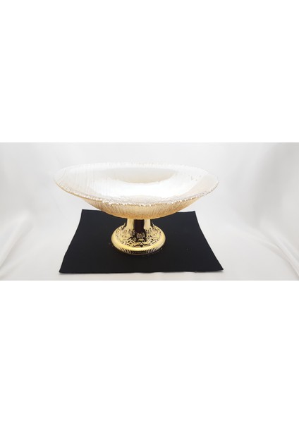 Şeffaf Gold Renk Ayaklı Cam Oval Gondol Meyvelik 30 cm