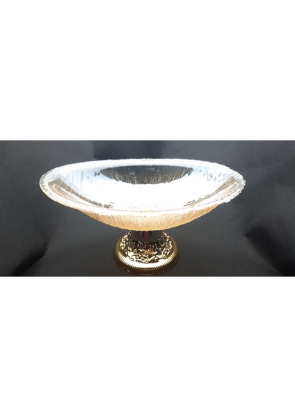 Şeffaf Gold Renk Ayaklı Cam Oval Gondol Meyvelik 30 cm fiyatları