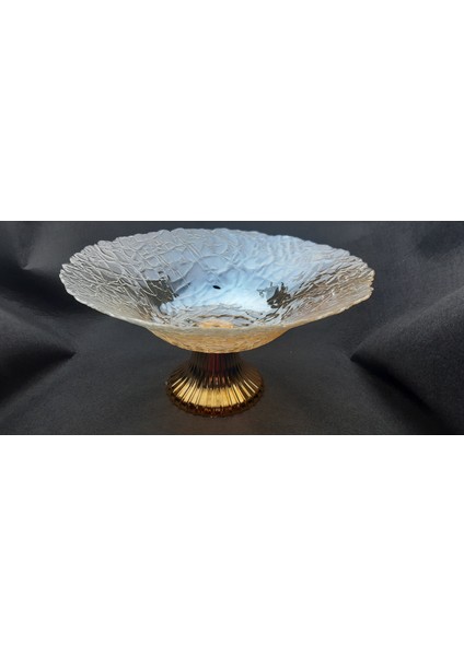 Şeffaf Gold Renk Ayaklı Cam Yuvarlak Gondol Meyvelik 30 cm