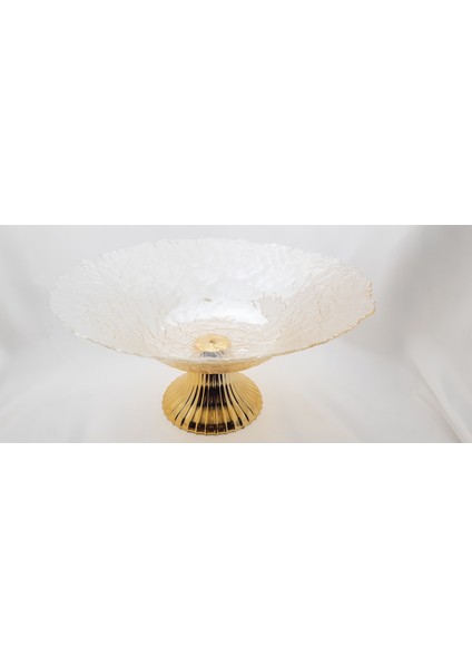 Şeffaf Gold Renk Ayaklı Cam Yuvarlak Gondol Meyvelik 30 cm fiyatları