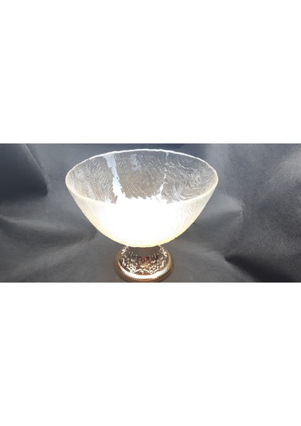 Şeffaf Gold Renk Ayaklı Cam Yuvarlak Derin Kase Meyvelik