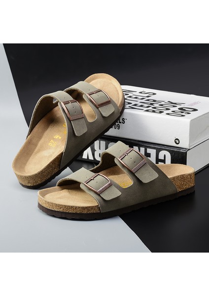 Unisex Vizon Çift Tokalı Mantar Taban Terlik modelleri