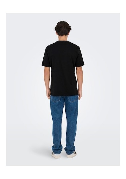 22028147 Only & Sons Onslevı Lıfe Reg Text Ss Tee Noos Erkek T-Shirt Black fırsatları