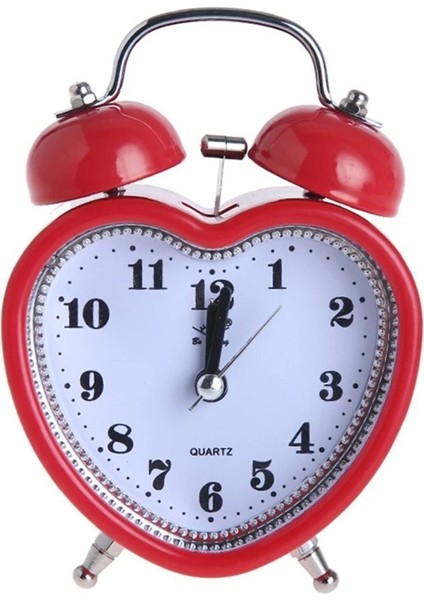 Dekoratif Kalp Tasarımlı Işıklı Alarmlı Çalar Saat-Kırmızı