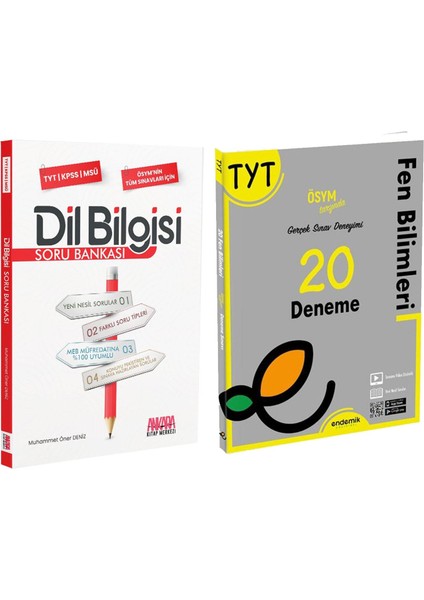 TYT Fen Bilimleri Deneme ve Ankara Kitap Merkezi Yayınları Dil Bilgisi Soru Bankası Seti 2 Kitap