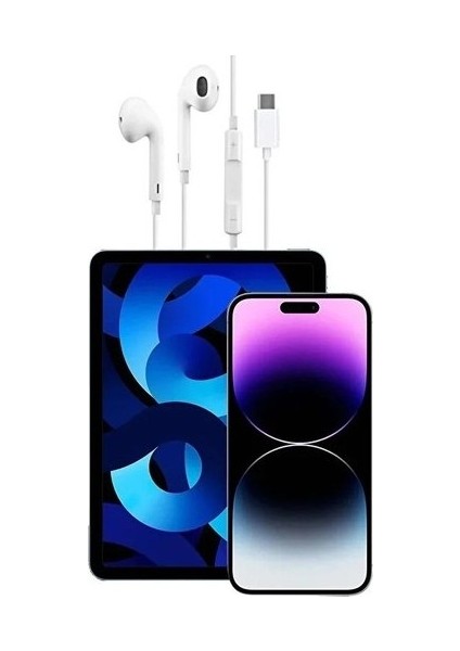 iPhone 15 Serisi Uyumlu Type-C Girişli Kablolu Mikrofonlu Kulaklık