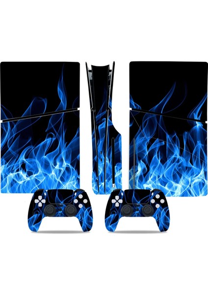 Mavi Alevler Playstation 5 Slim Disk Versiyon Sticker Kaplama Seti