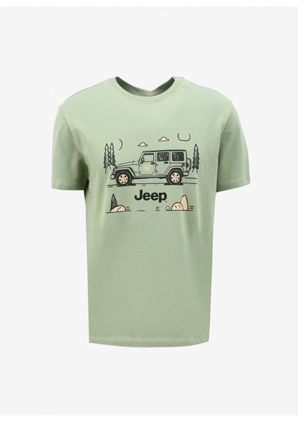Bisiklet Yaka Baskılı Mint Erkek T-Shirt J4SM-TST7237