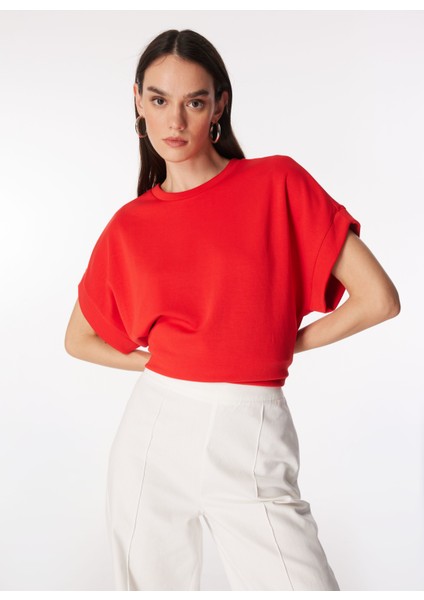 Bisiklet Yaka Düz Kırmızı Kadın Sweatshırt F4SL-SWT0650