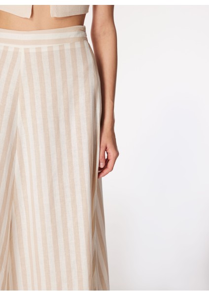 Normal Bel Beyaz - Bej Kadın Çizgili Midi Etek FC4SL-ETK0072 fırsatları