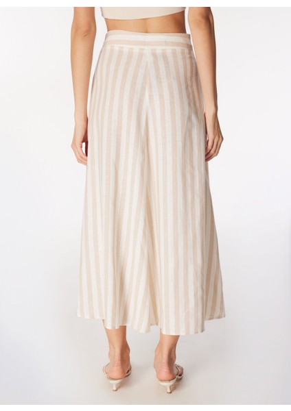 Normal Bel Beyaz - Bej Kadın Çizgili Midi Etek FC4SL-ETK0072 indirimleri