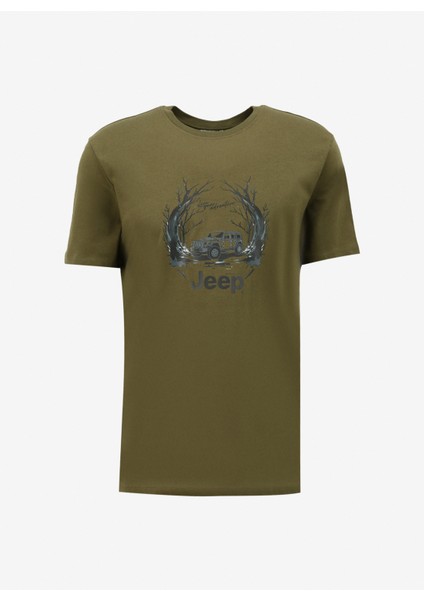 Bisiklet Yaka Baskılı Haki Erkek T-Shirt J4SM-TST7258