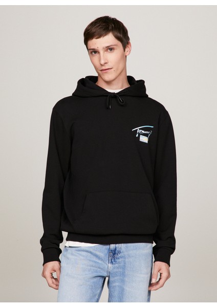 Kapüşon Yaka Siyah Erkek Sweatshırt DM0DM18457BDS