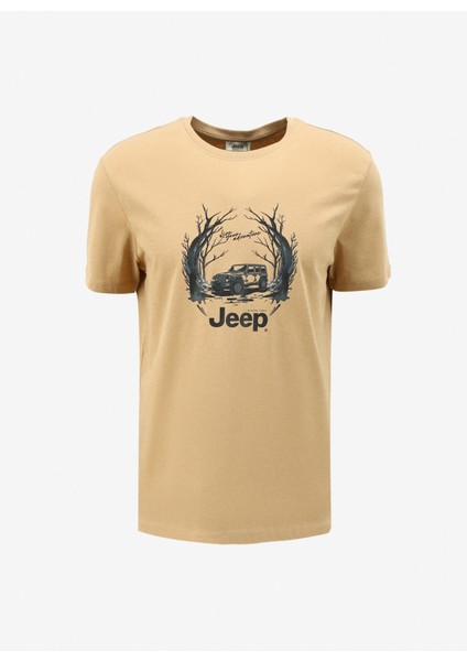 Bisiklet Yaka Baskılı Deve Tüyü Erkek T-Shirt J4SM-TST7258