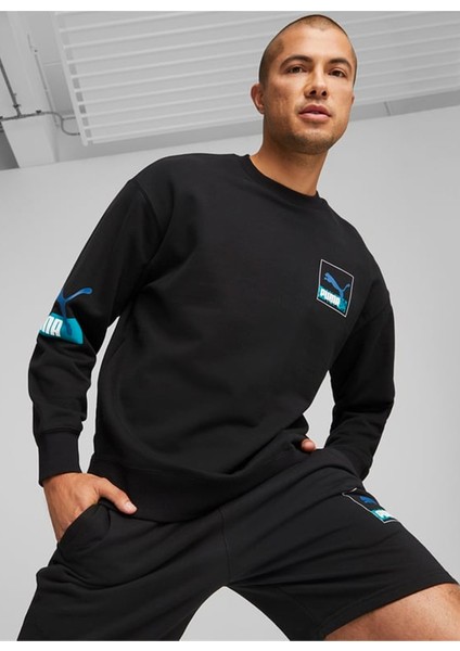 Bisiklet Yaka Düz Siyah Erkek Eşofman Üstü 62441901-CLASSICS Brand Love Crew
