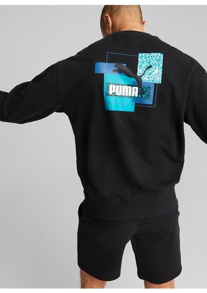 Bisiklet Yaka Düz Siyah Erkek Eşofman Üstü 62441901-CLASSICS Brand Love Crew