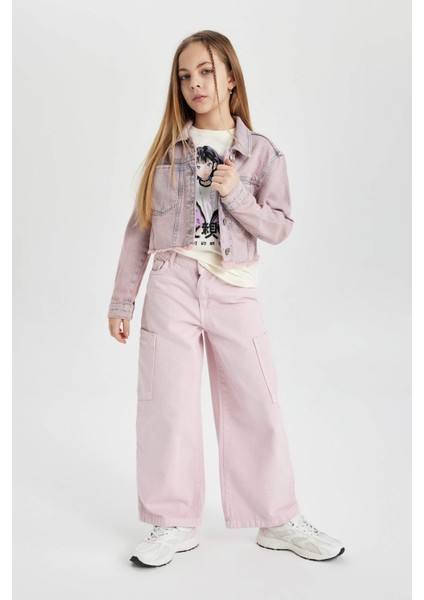 Kız Çocuk Wide Leg Kargo Geniş Paça Jean Pantolon C0451A824SP